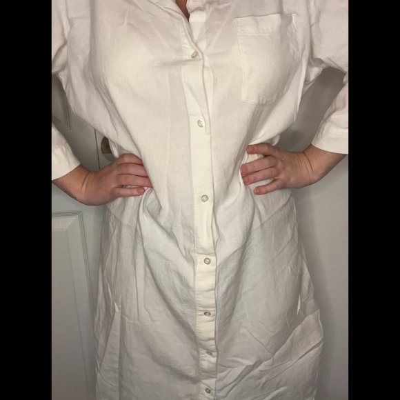 Long white button down shirt dress - Picture 4 of 6
